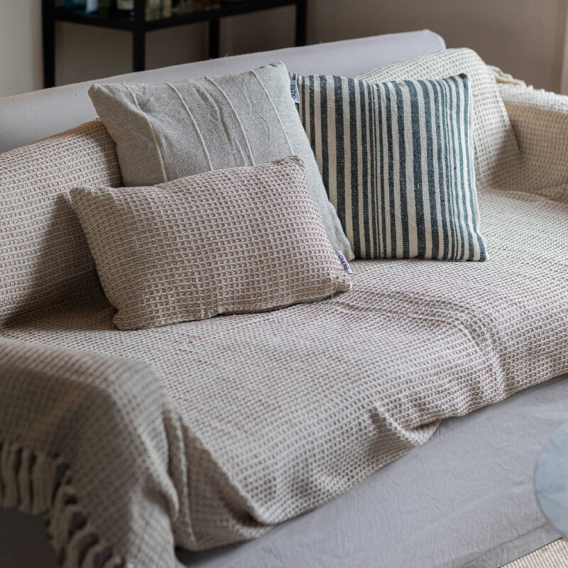 Funda de almohadón algodón 30x50cm Beige Waffle