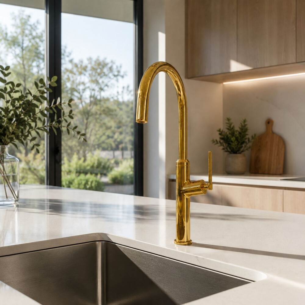 Grifería de cocina Monocomando de mesada extensible Oro Brillante Grifería De Cocina Monocomando De Mesada Extensible Oro Brillante
