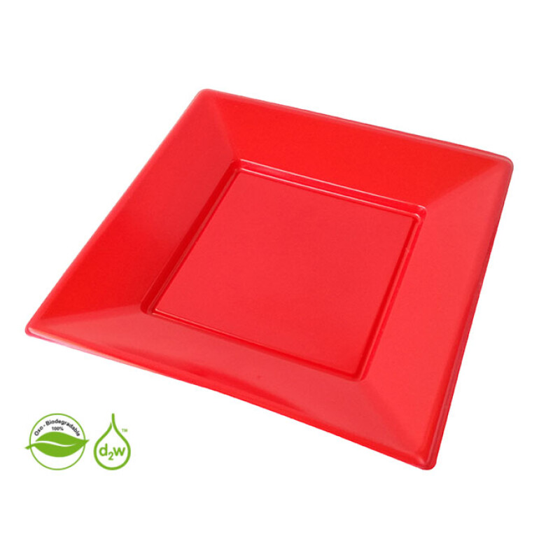 Plato Cuadrado Biodegradable x10 Und Rojo