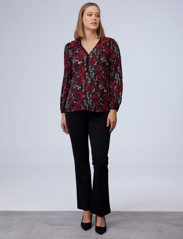 Blusa Ribete Terciopelo NEGRO/MULTI