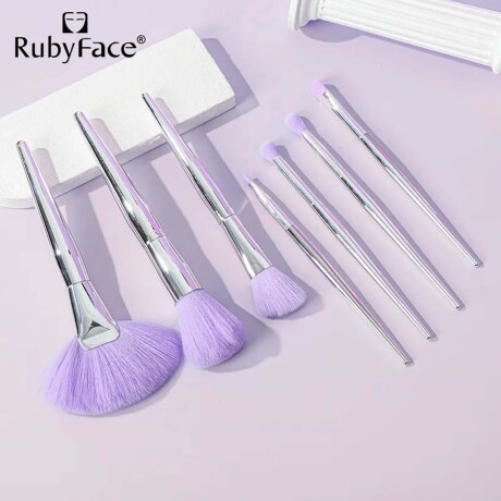 Set Maquillaje 7 Brochas y Pinceles con Estuche + Esponjas Violeta