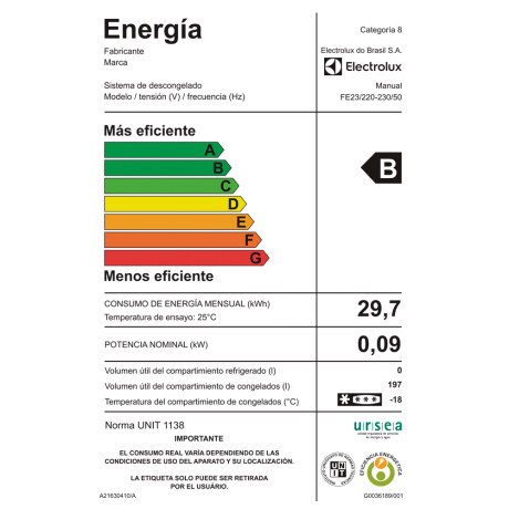 freezer vertical electrolux / frío húmedo /215lts. WHITE