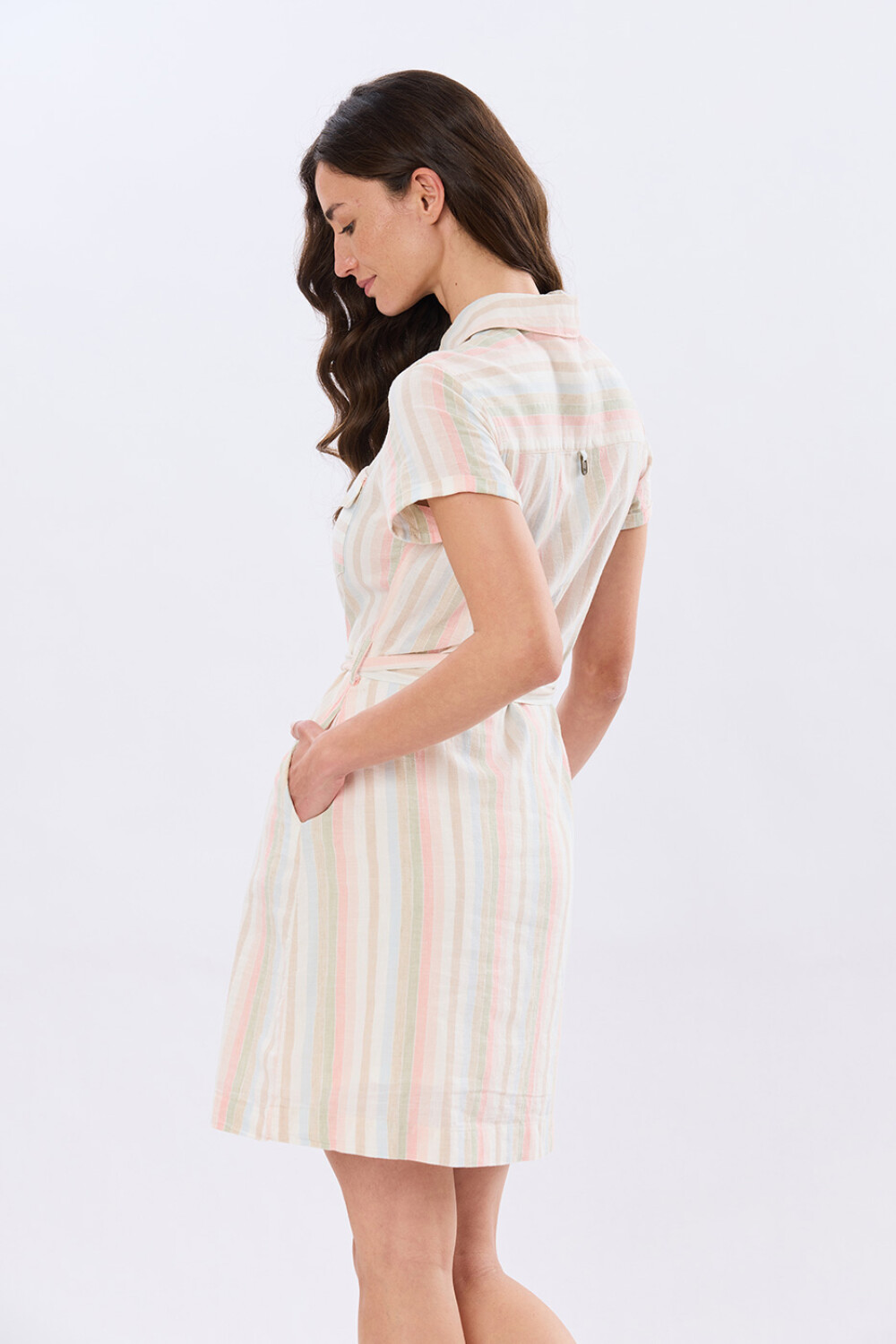 VESTIDO RAYADO DE LINO Rosa