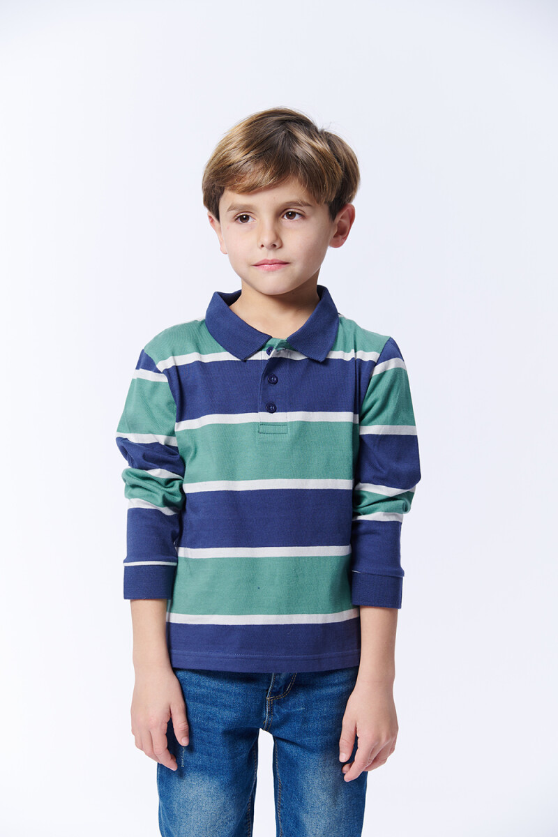 REMERA Manga larga POLO RAYAS Verde Y Azul