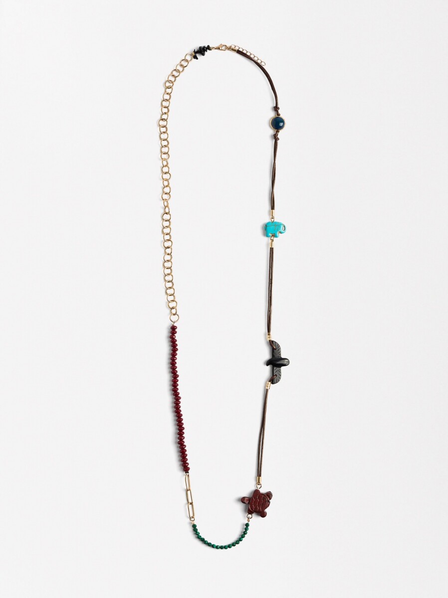 Collar De Cordón De Piel Con Piedras - multicolor 