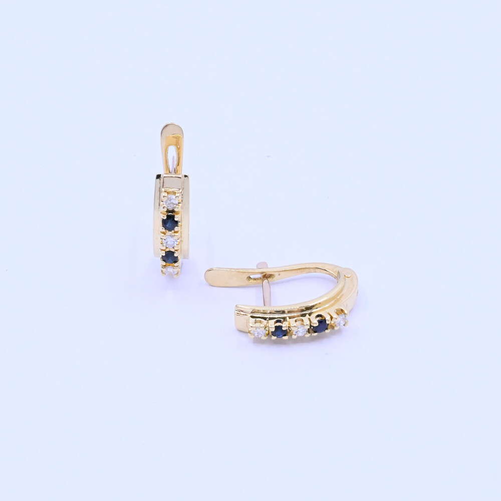 Caravanas oro 18k con brillantes y zafiros. Caravanas oro 18k con brillantes y zafiros.