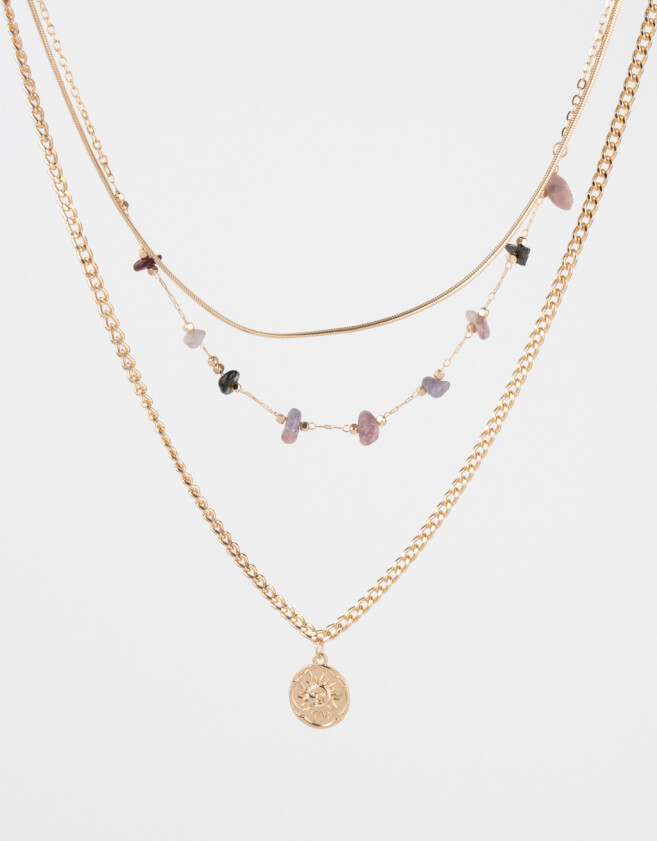 Collares Cortos Con Piedra Natural Collar Con Piedritas - Dorado