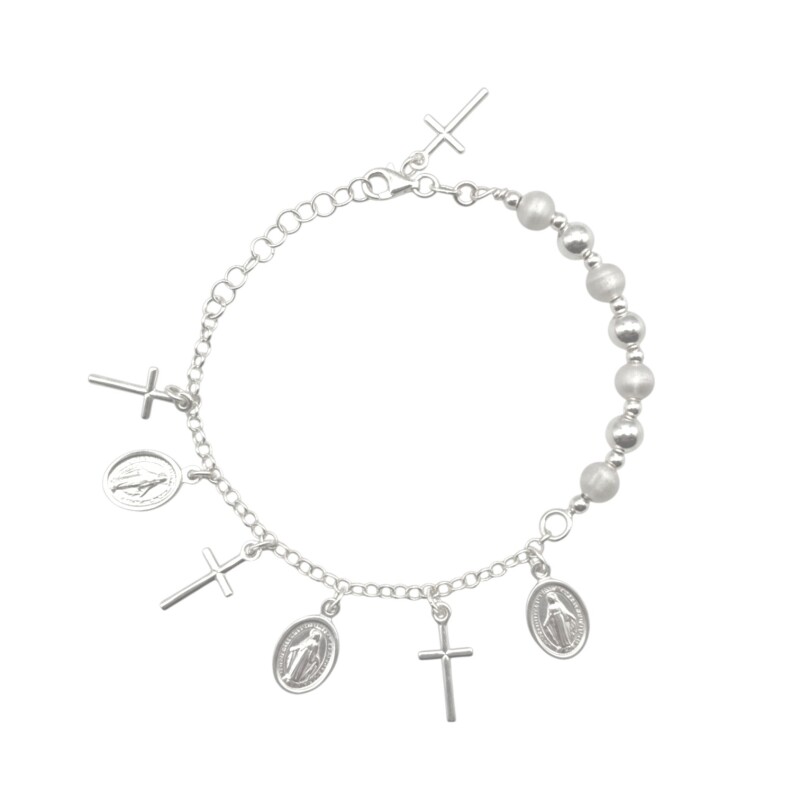 Pulsera bolitas - Dijes - Cruz / Virgen milagrosa - Plata 925 - Sin piedra - PU3838 sinpiedra