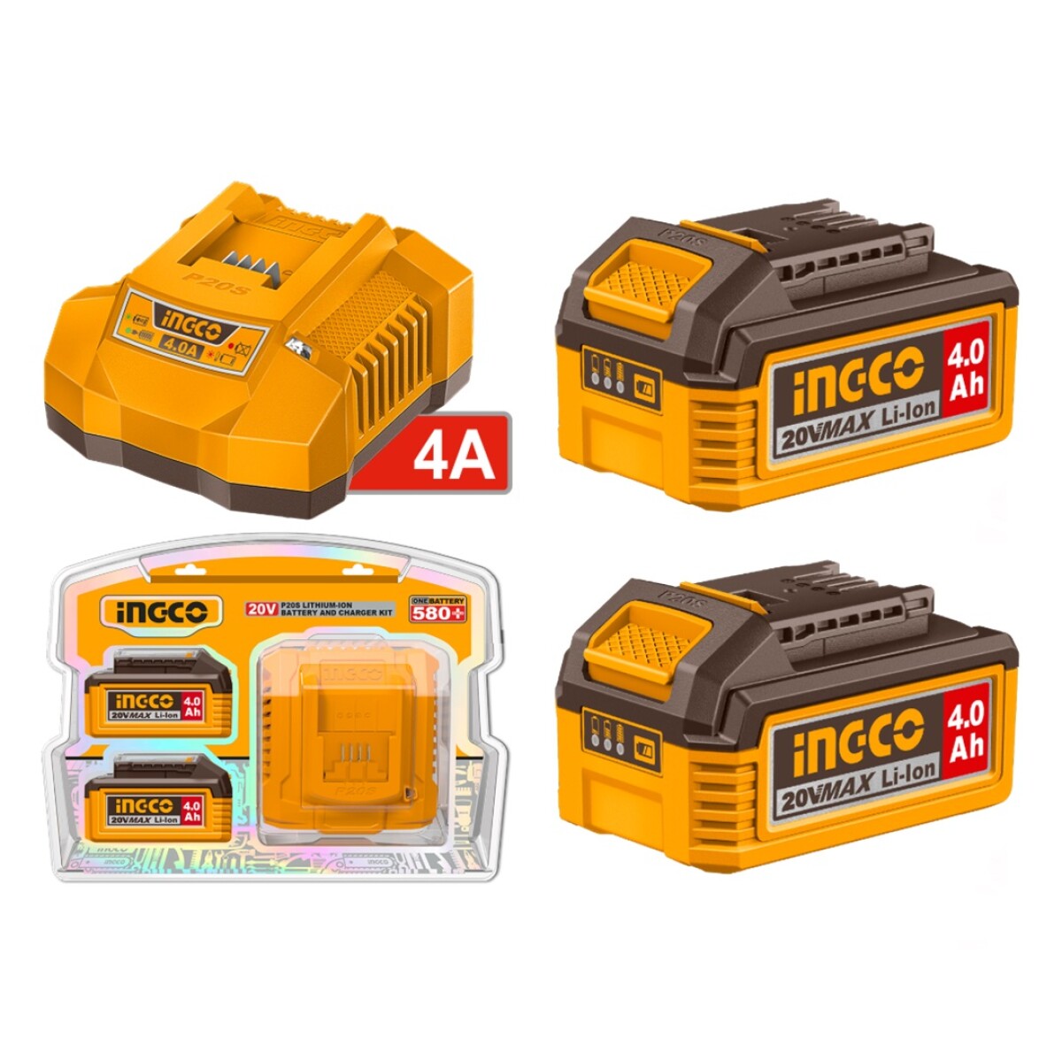 Set X2 Baterias Ingco FBCPK2013 20V 4.0AH y Cargador 