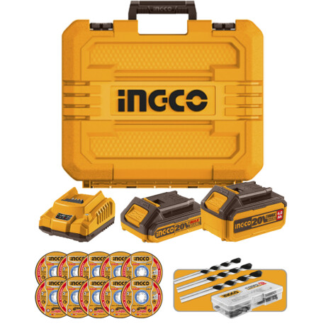 Kit Ingco Inalambrico Taladro Atornillador + Amoladora + 2 Baterías + Valija + Accesorios Kit Ingco Inalambrico Taladro Atornillador + Amoladora + 2 Baterías + Valija + Accesorios