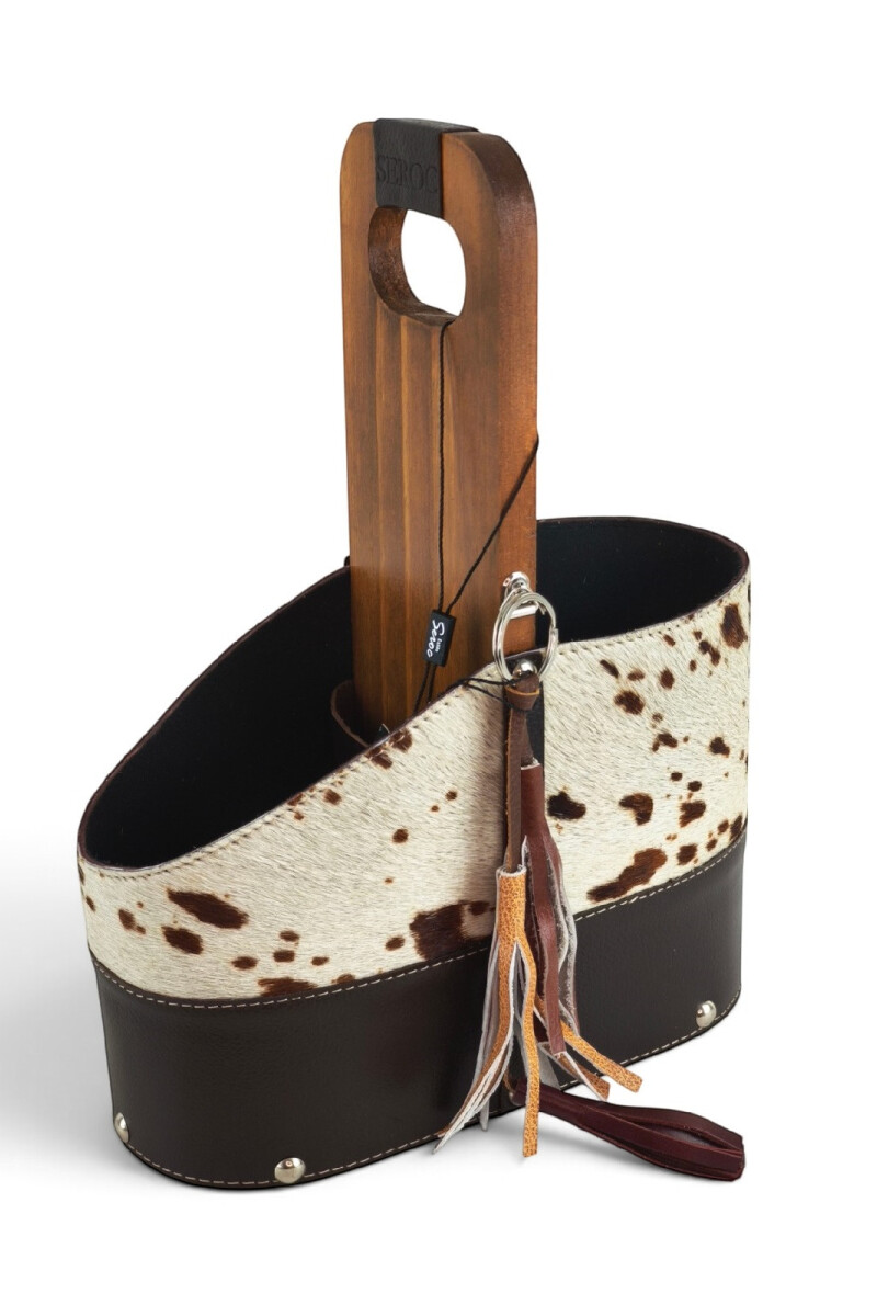 Matera de Cuero Vacuno Legítimo con Estructura Integral de Madera y porta celular Chocolate