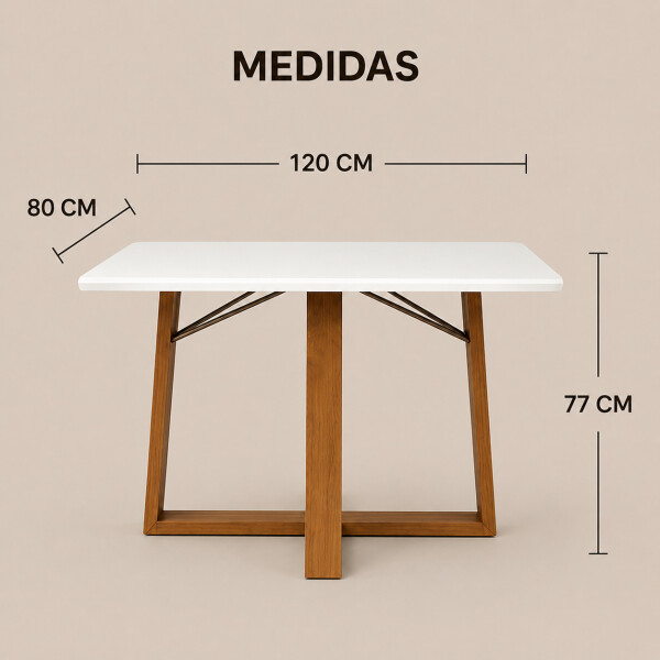 Mesa Comedor ComboHome Elma 120x80Cm Reforzada Madera Vidrio Blanco 1
