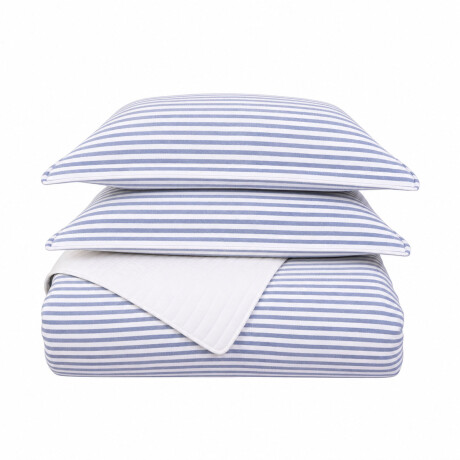 SET CUBRECAMA SUPER KING ALGODON AZUL COTTON STRIPE