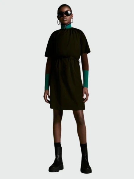 Moncler -Vestido de algodón con cintura ajustable Verde