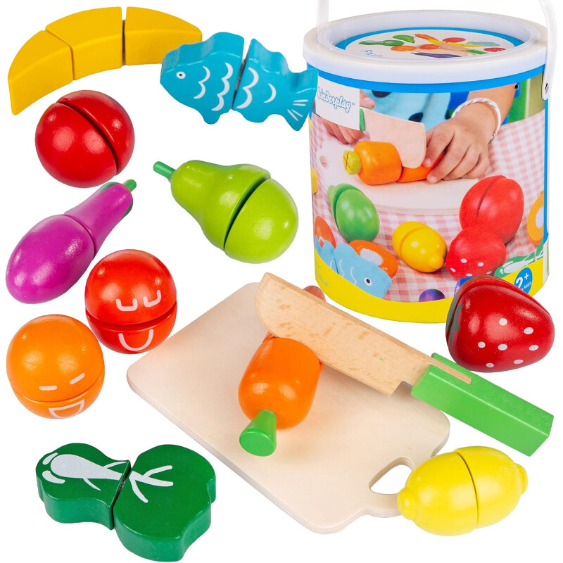 Balde con Frutas de Madera para Cortar con Velcro Balde con Frutas de Madera para Cortar con Velcro