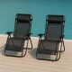 Set x2 Reposera Silla Playa Alta Plegable Gravedad Cero Reclinable Negro NEGRO