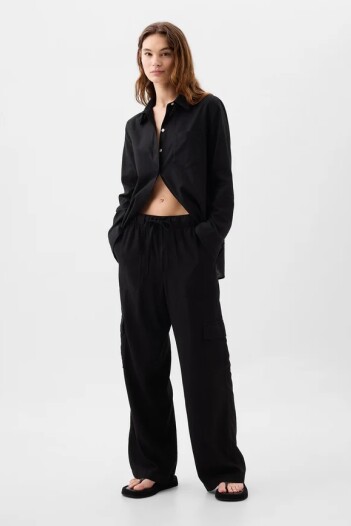 Pantalòn Cargo De Lino Mujer True Black