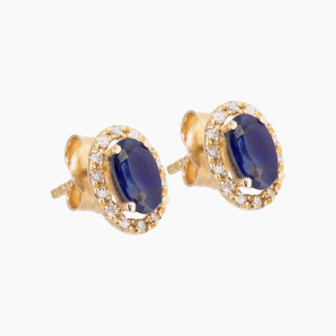 Caravanas en oro 18K con zafiro y brillantes Caravanas En Oro 18k Con Zafiro Y Brillantes