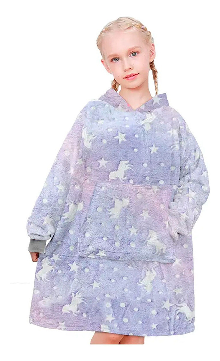 Buzo Manta Canguro Infantil Capucha Bolsillo Brillo Nocturno - Violeta 