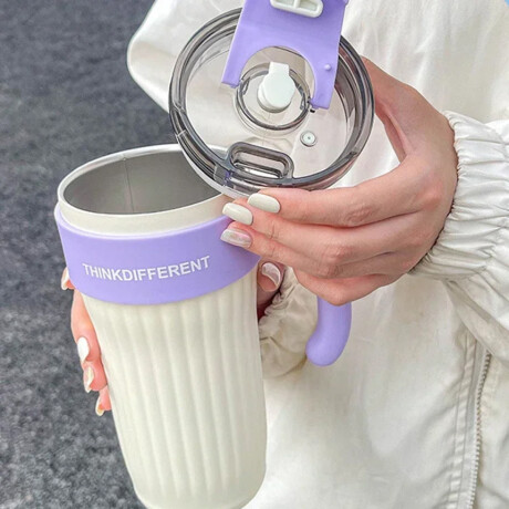 Vaso térmico con agarre y sorbito bi color Blanco
