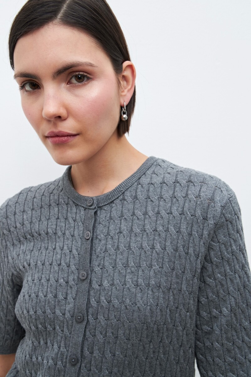Cardigan manga corta con estructuras gris melange