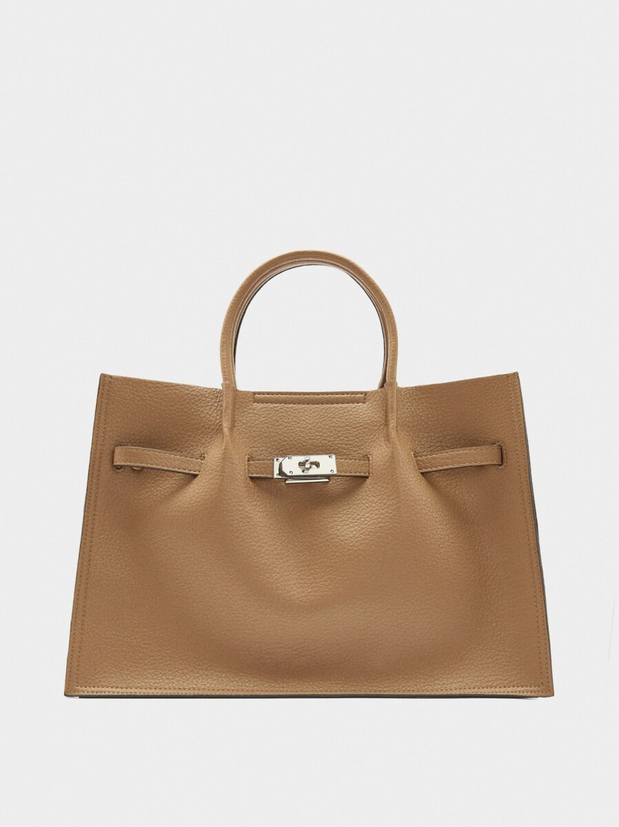 Bolso Tote Con Textura Y Cinturón - camel 