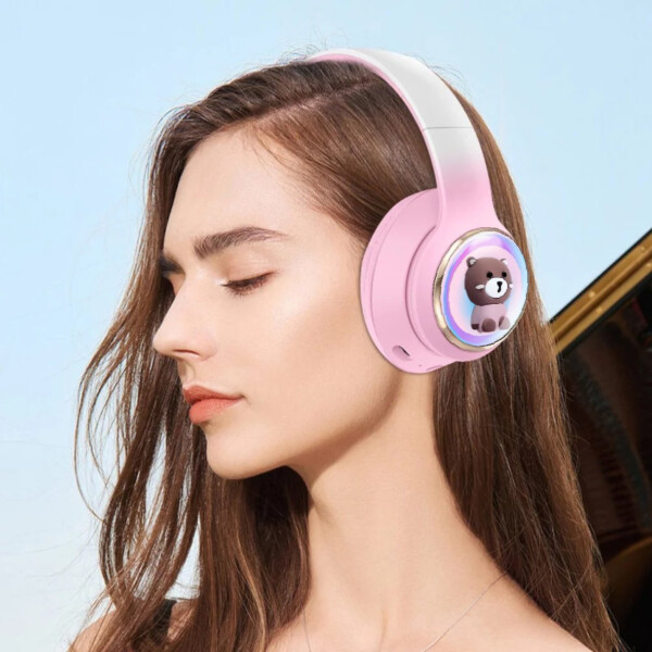 Auriculares Vincha Bluetooth Inalambricos Luces Microfono Variante Diseño Oso