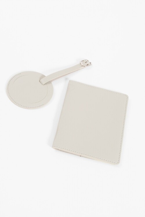 Set de funda para pasaporte y tag de valija circular gris