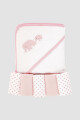 Toalla con capucha + 5 babitas bebe elefante Rosado