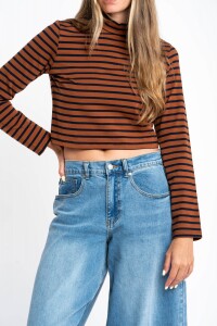 Polera Alogodón Elastano Rayada Camel