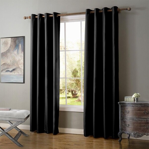 Cortina Blackout 100% Engomada Termica Set 2 Paños Tipo Lino Color Variante Negro