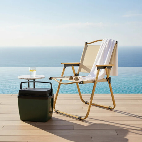 Set Playa Silla x2 Metal Y Madera + Conservadora 34L Mor Beige