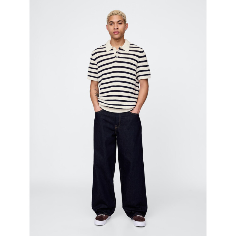 JACQUARD STRIPE POLO WHITE NAVY STRIPE