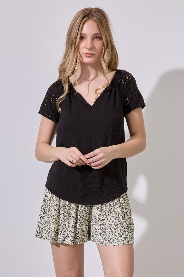 Blusa Broderie NEGRO