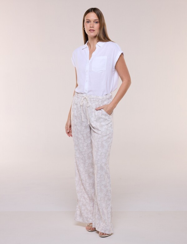 Pantalón De Lino Wide Leg BEIGE/MULTI