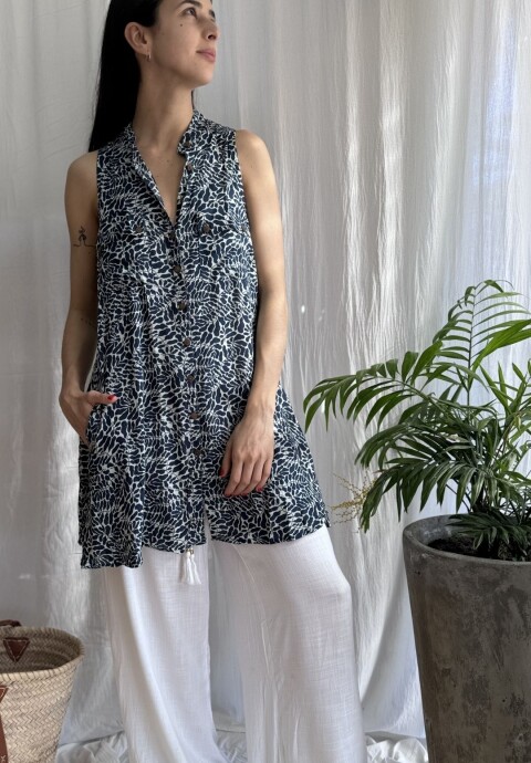 Camisa Gla Azul con blanco