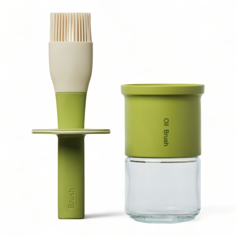 Aceitera Salsera Botella Vidrio 250ml Con Pincel De Silicona Verde