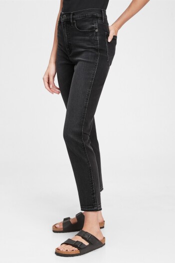 Jean Vintage Slim Tiro Alto Mujer Washed Black
