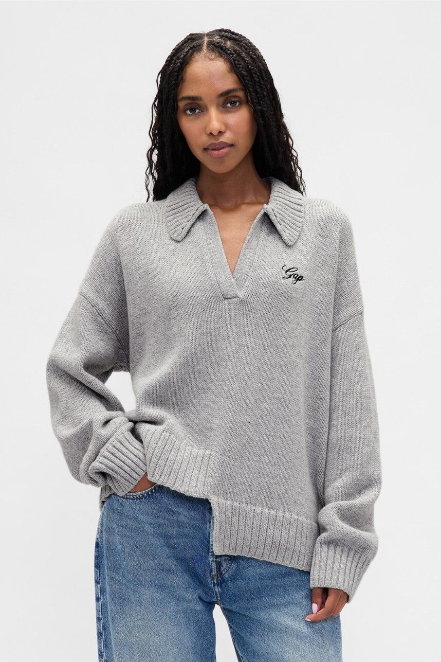 Buzo Polo Logo Gap Mujer Bc15 Lt Grey Heather