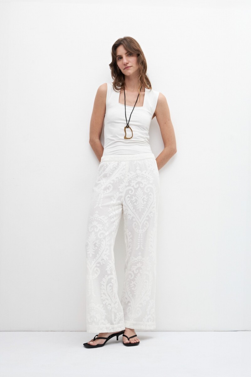 Pantalón rejilla floral blanco