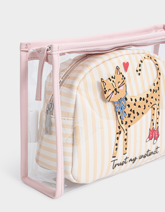 Porta Cosméticos Estampados Set De Porta Cosméticos Gatito - Combinacion Bicolor