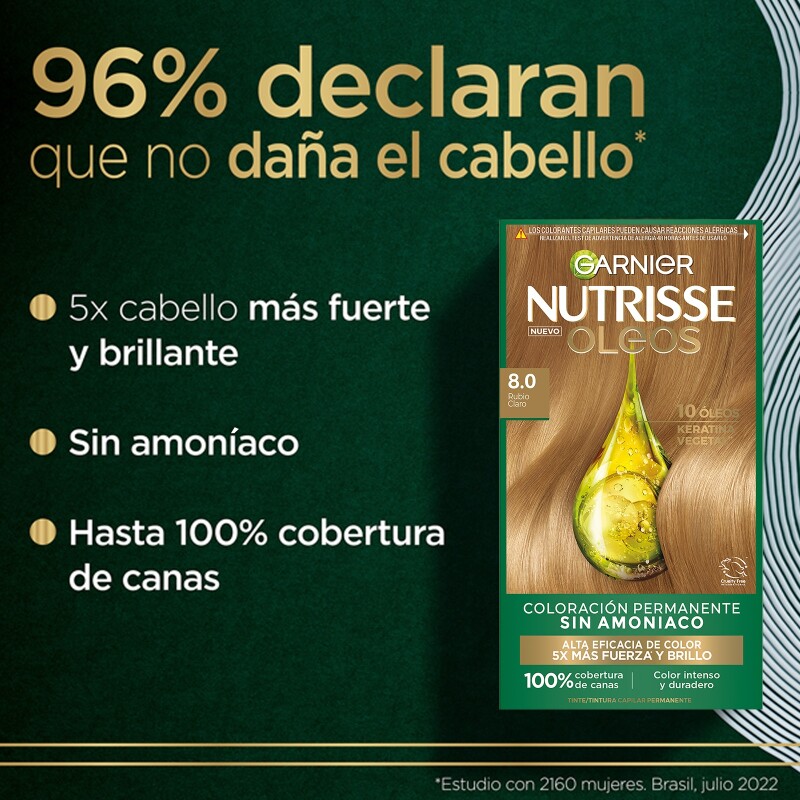 Tinta Garnier Nutrisse Oleos N°8.0 Rubio Claro Tinta Garnier Nutrisse Oleos N°8.0 Rubio Claro