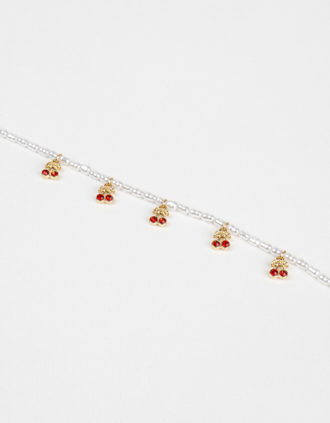 Collares Cortos Frutas Collar Con Perlas "cherry" - Dorado