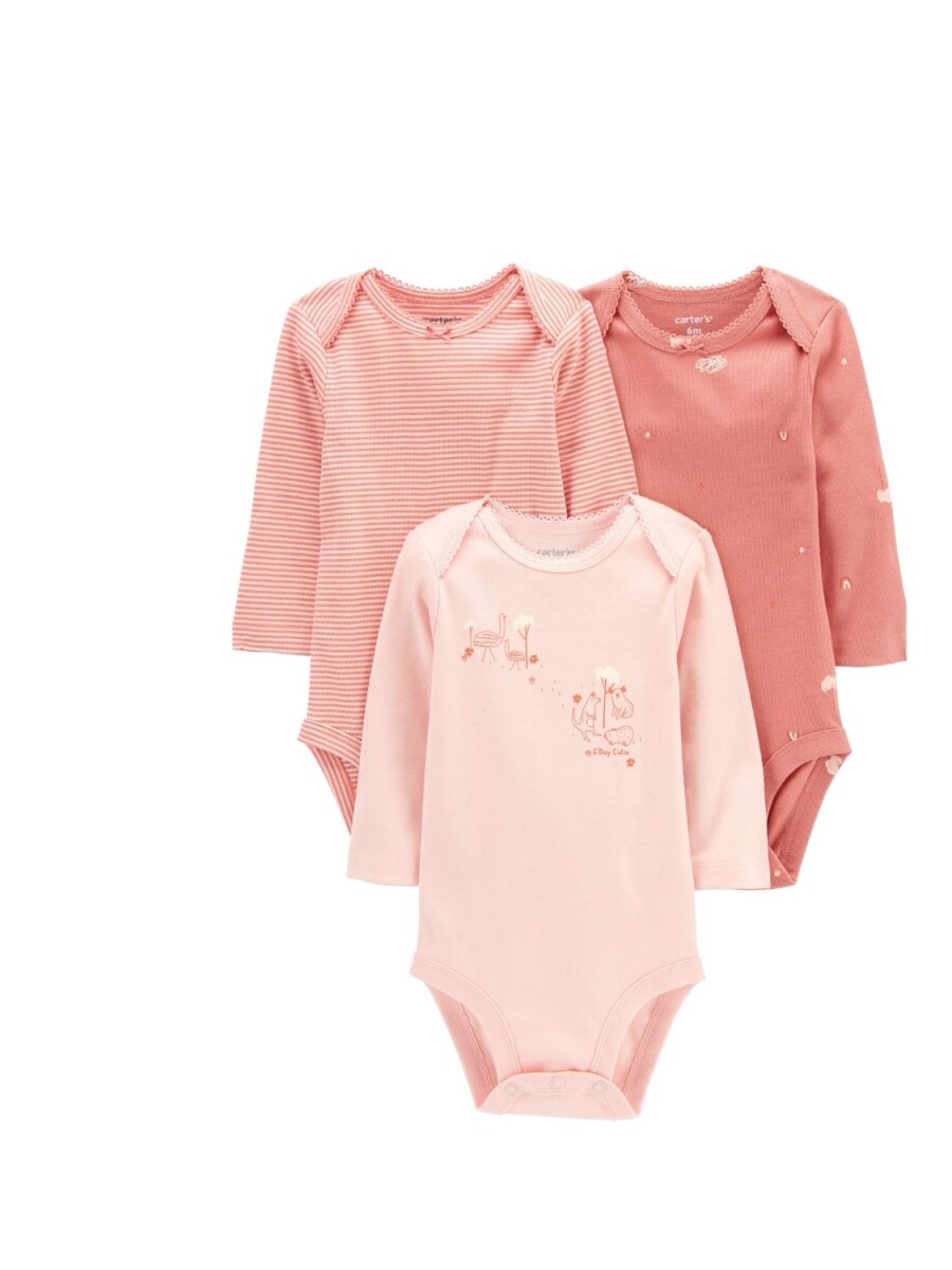 Pack X3 Bodies Carters Manga Larga Algodón - ROSA 