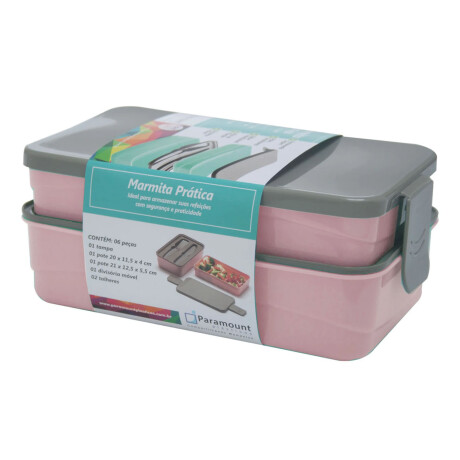 Lunchera Práctica Set Viandas Cubiertos Plásticos 23x13x9Cm Rosa