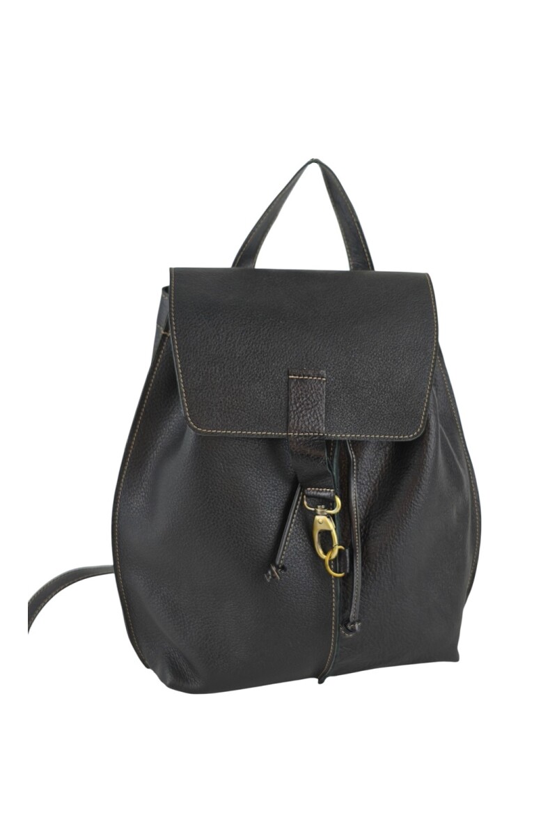 Mochila de cuero con solapa Negro