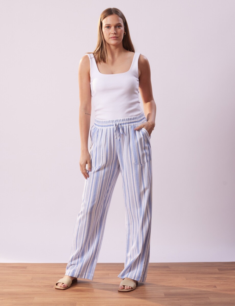 Pantalon Lino - Azul/blanco 