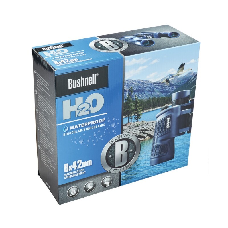 Binoculares Bushnell H2O 8x42 mm – Negro, BAK-4, Waterproof con tapas ópticas integradas BUSHNELL - BINOCULAR - H2O 8X42 MM  NEGRO BAK-4 CON TAPA OPTICAS INTEGRADO