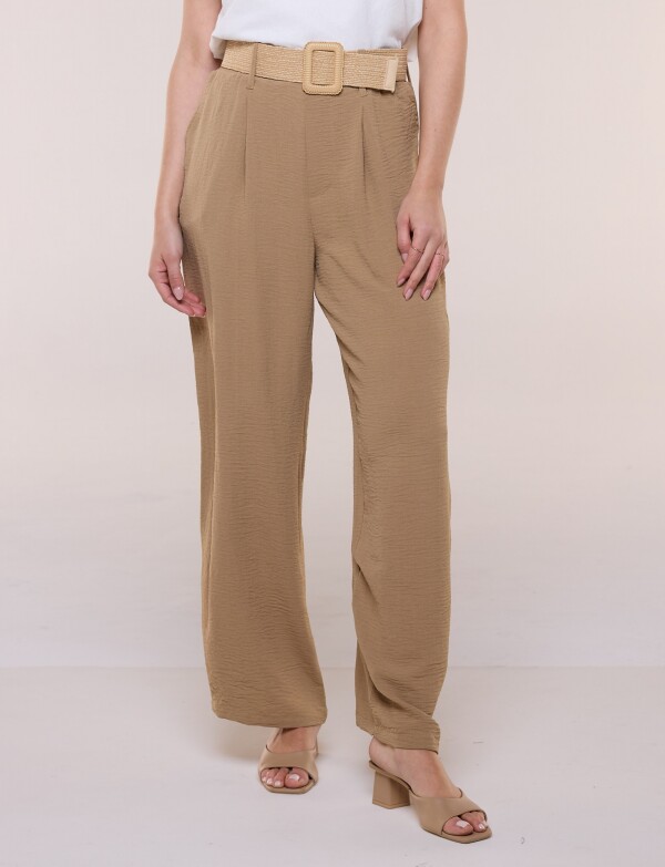 Pantalon Wide Leg Cinturón De Rafia TOSTADO