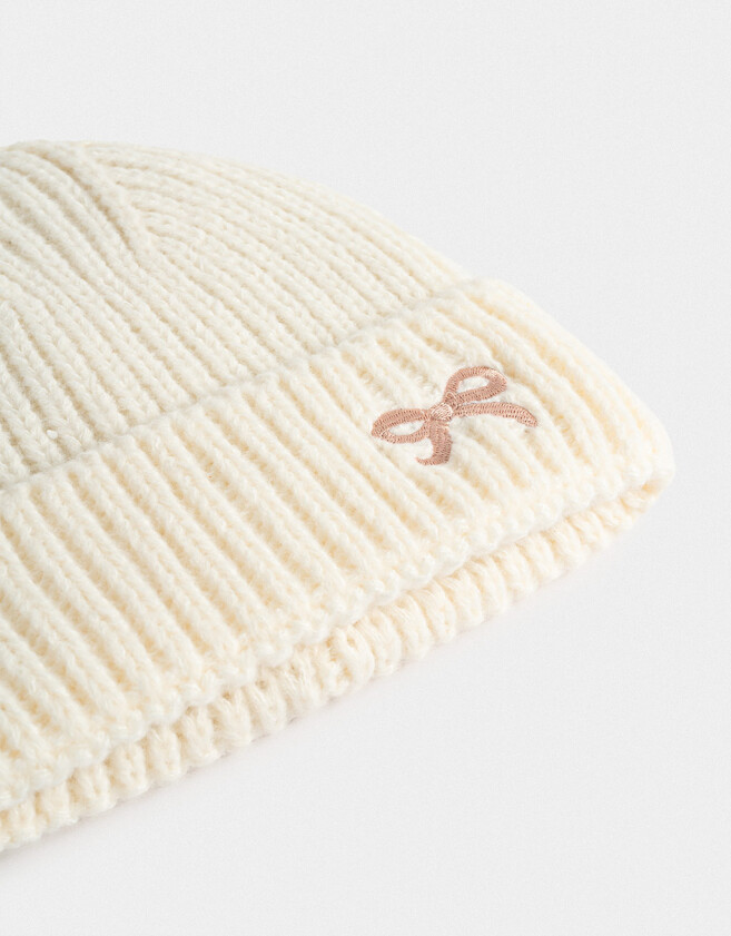 Gorro Cute Gorro Tejido Bordado - Blanco Crudo